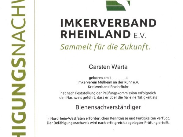 Urkunde zum Bienensachverständigen (BSV)